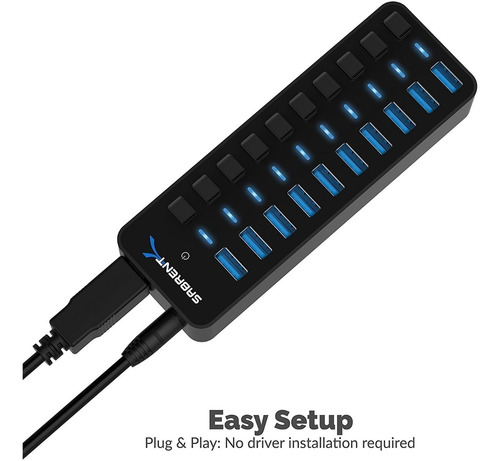 Imagen 5 de 7 de Hub Usb - Sabrent - 10 Port Usb 3.0 Switch On/off Fuente 5a