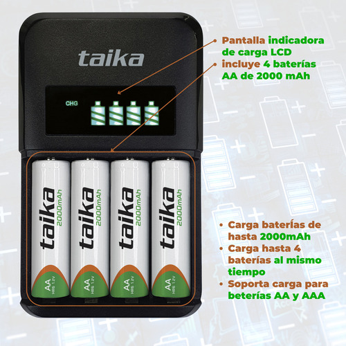 Cargador De Pilas Taika Aa Y Aaa Pantalla Lcd Y 4 Baterías