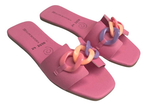 Sandalia Dama Felipe Rentería Moda Flat Cadena Colores