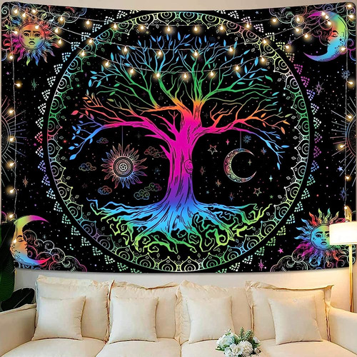Kanuyee Árbol De La Vida Tapiz Yin Y Yang Sol Luna Estrella