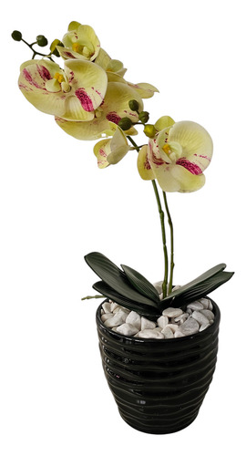 Arreglo Flor Orquidea Artificial Con Maceta Ceramica Colores Color Amarillo/maceta Negra