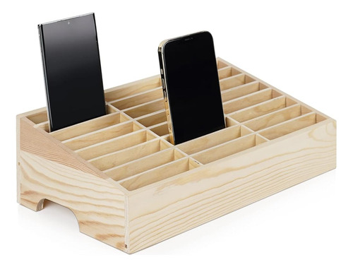 Lzttyee Wooden 24-grid Cell Phones Storage Box Desktop Mobil