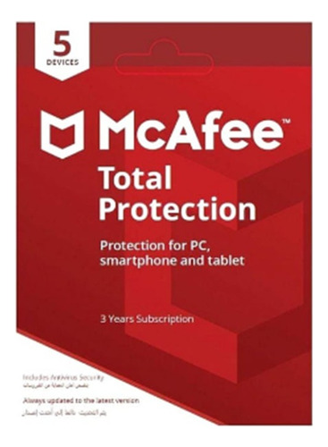 Antivirus Mcafee Total Protection 5 Dispositivos 1 Año 2024.