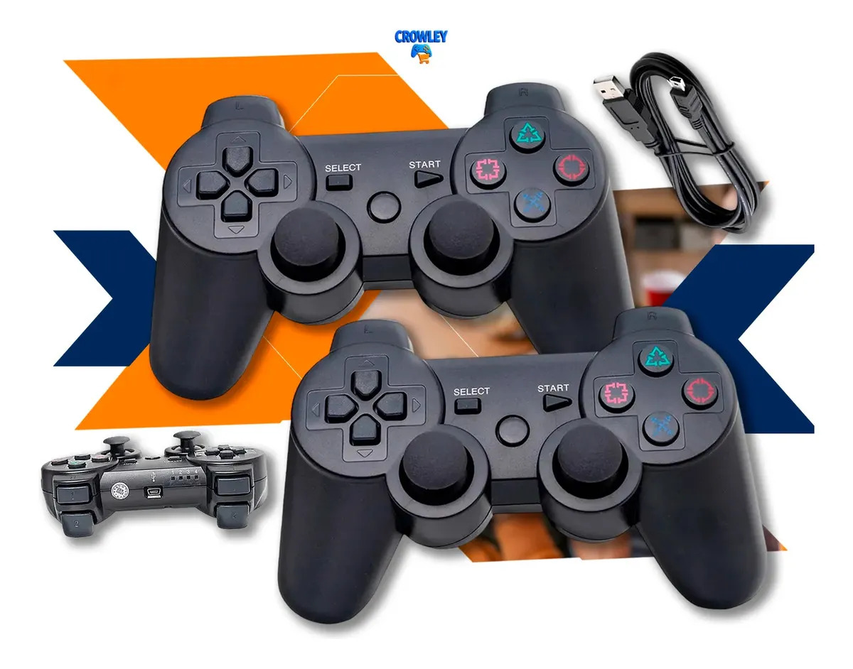 Kit 2 Controle Sem Fio Para Ps3 Joystick Manete Com Cabo Carregador - Crowley