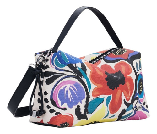 Bolsa Desigual De Mano Con Diseño De Flores Colores Flores Plata Negro