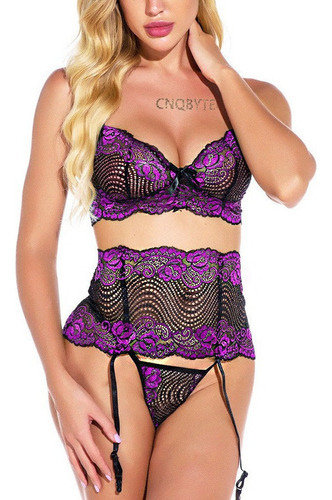 Conjunto De Lencería Sexy De Tres Piezas Bikini De Encaje