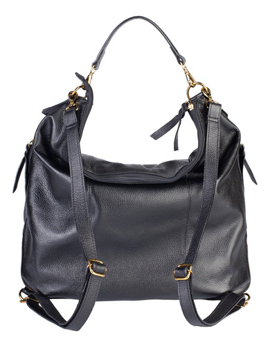 Bolsa Saco Mochila Em Couro Liso Charlote Cor Preto Desenho do tecido Lisa