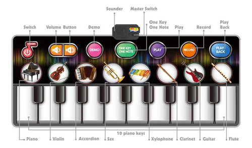 Alfombrilla Musical Para Piano, 10 Teclas, 8 Instrumentos