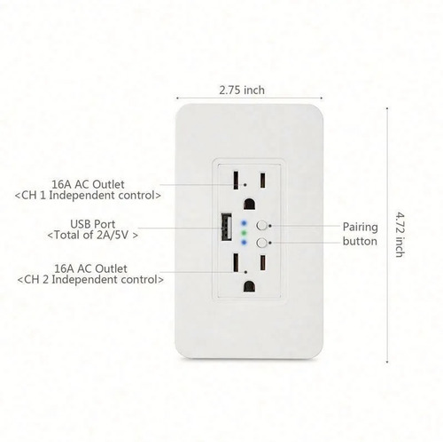 Imagen 2 de 9 de Tomacorriente Enchufe Wifi De Pared Tuya Alexa Google Usb