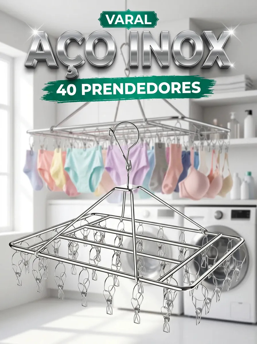 Varal Aço Inox com 40 Prendedores Resistente Suspenso Roupa Íntima Inoxidável Calcinha Meias Cueca Sutiã Lingerie Lavanderia Pequena Apartamento Portátil Multiuso Pendurar De Teto Uggla