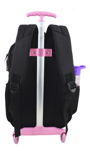 Mochila Escolar Feminina Resistente Chaveiro Grande Cor Preto Desenho Do Tecido Liso