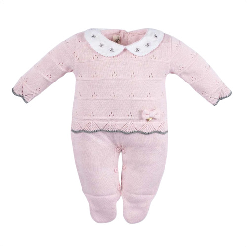 Saída Maternidade Tricot Bebê Gola Bordada Rosa Hug Sm00004