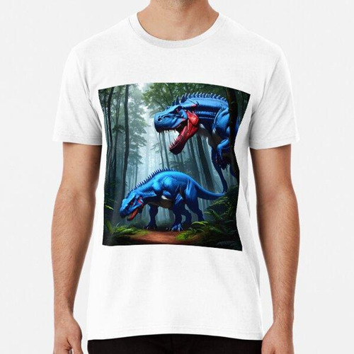 Remera Dinosaurios Azules Y Rojos En Un Bosque Algodon Premi