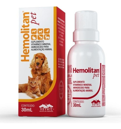 Hemolitan Pet Gotas Vetnil 30ml Suplemento Para Caes Gatos