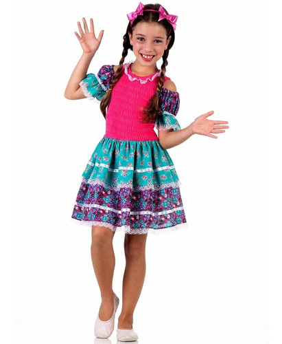 Imagem 1 de 3 de Vestido Caipira Infantil Com Tiara Festa Junina P Luxo Sula