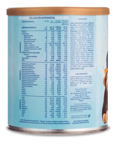 Nutriformula Formula Lactea Etapa 2 6-12 Meses 400 G Sin Sabor