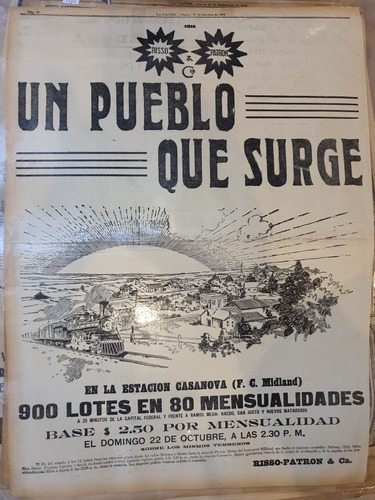 Publicidad Orig.año 1911-e12886-risso-patron-pueblo Casanova