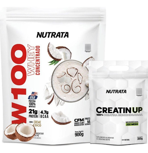 Kit Suplemento Whey Protein W100 Nutrata 900g Creatina 300g