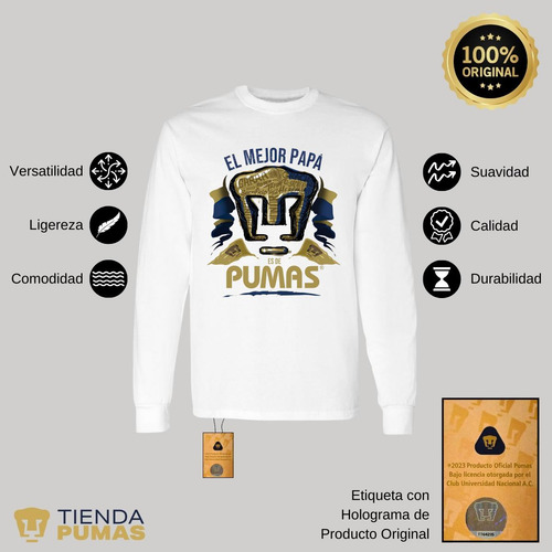 Playera Deportiva M Larga Hombre Pumas Unam Mejor Papá Pumas