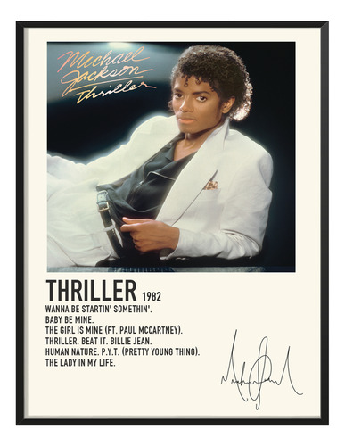 Poster Michael Jackson Album Music Tracklist Thriller 80x40