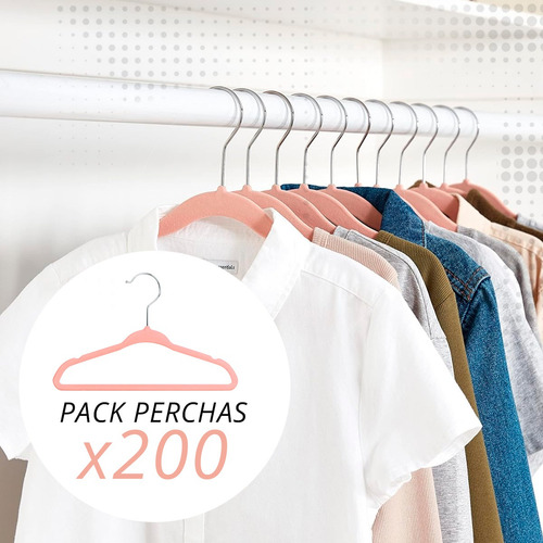 Pack 200 Percha Felpa Terciopelo Rosa Antideslizantes Niños