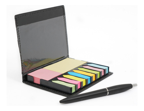 200 Estuches Con Notas Y Banderas Adhesivas Incluye Pluma Color Negro