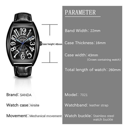Reloj mecánico Sanda Leather Business para hombre de negocios, color bisel negro