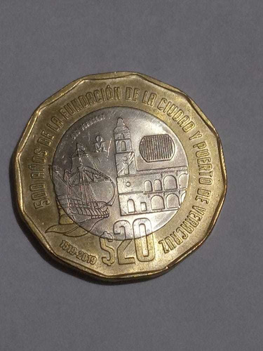 Moneda De 20 Pesos De La Fundación  Del Puerto  De Veracruz 