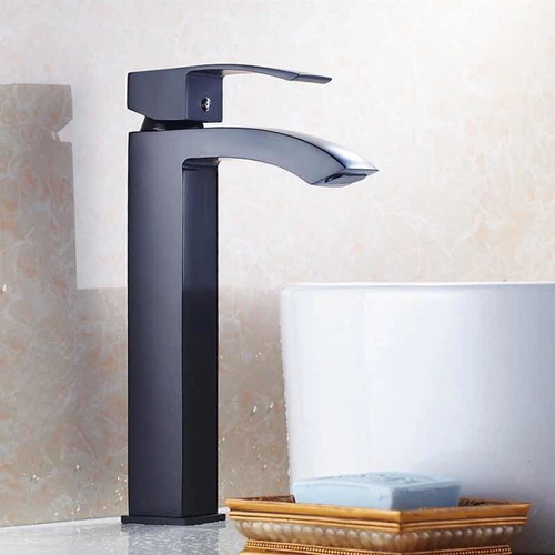 Llave Monomando De Lujo Tipo Cascada Acero Inoxidable 30cm Acabado Mate Color Negro