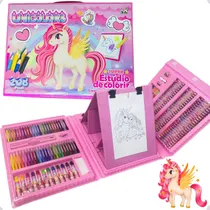 Comprar Kit Manothor Escolar Menina Maleta Gigante De Pintura Infantil 208 Peças Mundo Dos Unicórnios Estúdio Colorir Canetinhas Lápis Cor Tinta Aquarela Desenhos Colorir Borracha Clipe Cola Apontador Régua