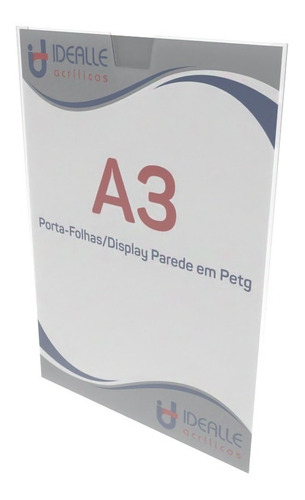 5 Display Porta Folha Petg A3 (42x30) Parede C/ Dupla-face