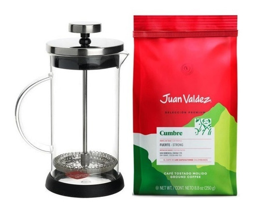 Café Juan Valdez 250 Gr + Cafetera Francesa Oroley 6 Tazas