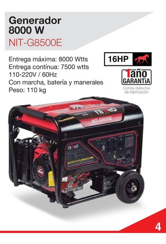 Nitro-g8500e Generador Portátil 8,500w,110-220v, 16hp Marcha