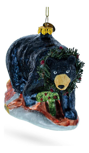 Adorno De Navidad De Cristal De Oso Negro