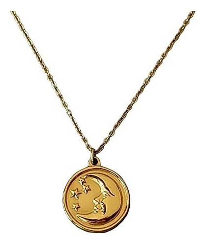 Oferta!! Collar Medalla Luna Estrella Mujer Oro 18kt - 2609s