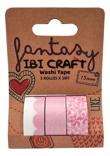 Washi Tape Cinta Adhesiva Pink 15 Mm X 5 Mts X 3 Unidades 