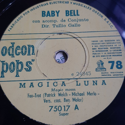 Pasta Baby Bell Tullio Gallo Odeon Pops C448