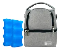 Comprar Bolso Mochila Pañalera Térmico Gris \u002Fnegro +2 Pilas De Hielo