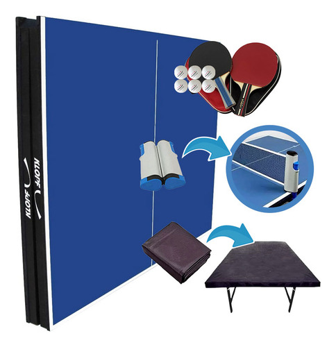 Mesa Ping Pong 1002 Klopf + 2 Kits 5093 + Rede 5096 + Capa Cor Azul