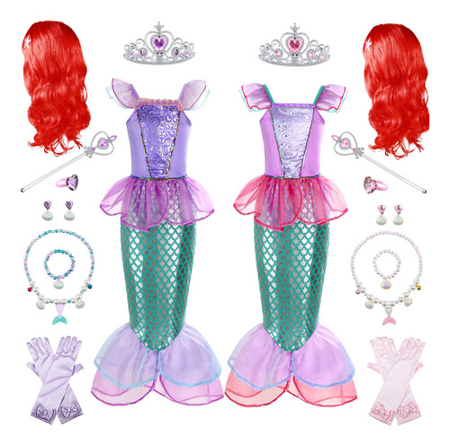 Mumufy Juego De 2 Disfraces De Sirena De Princesa Para Niñ.