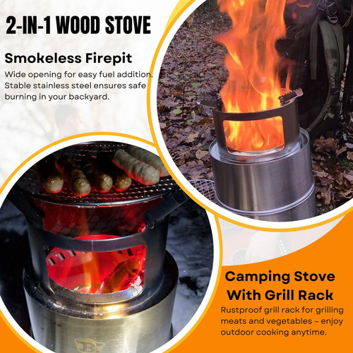 Estufa De Leña Portátil Extragrande Para Campamento Sin Humo