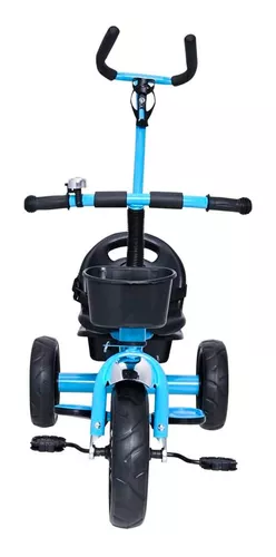 Triciclo Infantil com Empurrador Pedal Cesta Azul Motoca em