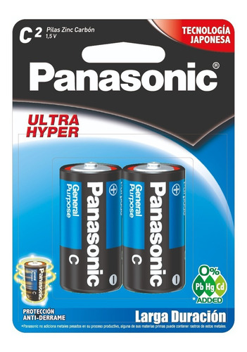 Pilas C Panasonic Carbón Zinc, Pack Con 2 Pilas