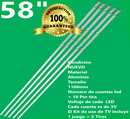 5 Tiras Con 10 Leds Compatible Para 58r6e 58h6550e