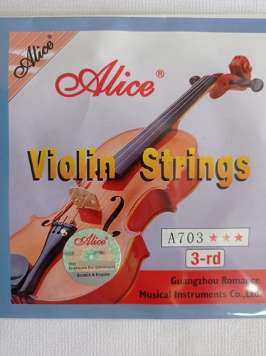 Cuerda 3ra Tercera De Violín Alice