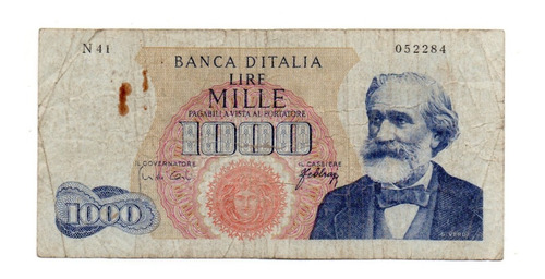 Italia Billete 1000 Liras Año 1966 P#96d Verdi