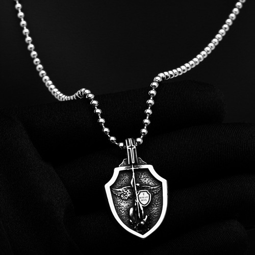Corrente Masculina Arcanjo São Miguel Prata J-1488 Aço Inox
