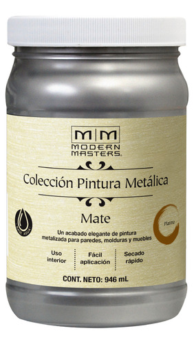 Pintura Metalica Mate Base Agua Modern Masters Brochable 946 Color Platino