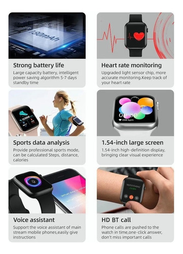 Asd 1.54 Deportes Bluetooth Smart Watch T500 Plus