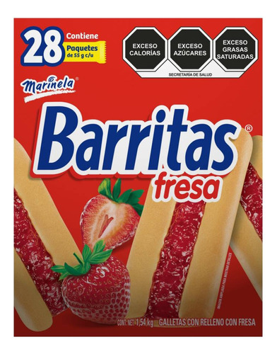 28 Pack De Barritas De Fresa Marinela De 55 Gramos Cada Uno